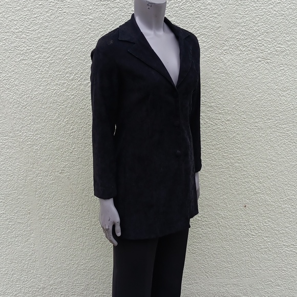 ALLEN SAMO LADIES VINTAGE BLACK FAUX SUEDE (3) BUTTON JACKET *UNLINED (USA) - Picture 5 of 17